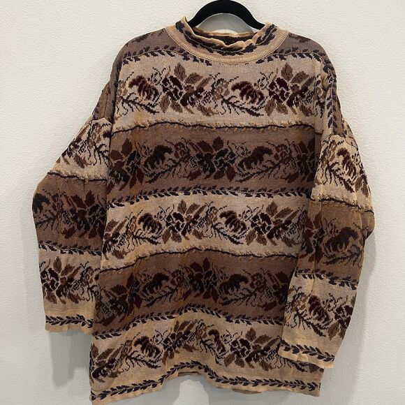 Express Sweaters - Vtg Express Tricot Women’s Long Sleeve Floral Mock Neck Sweater Multicolor Sz L